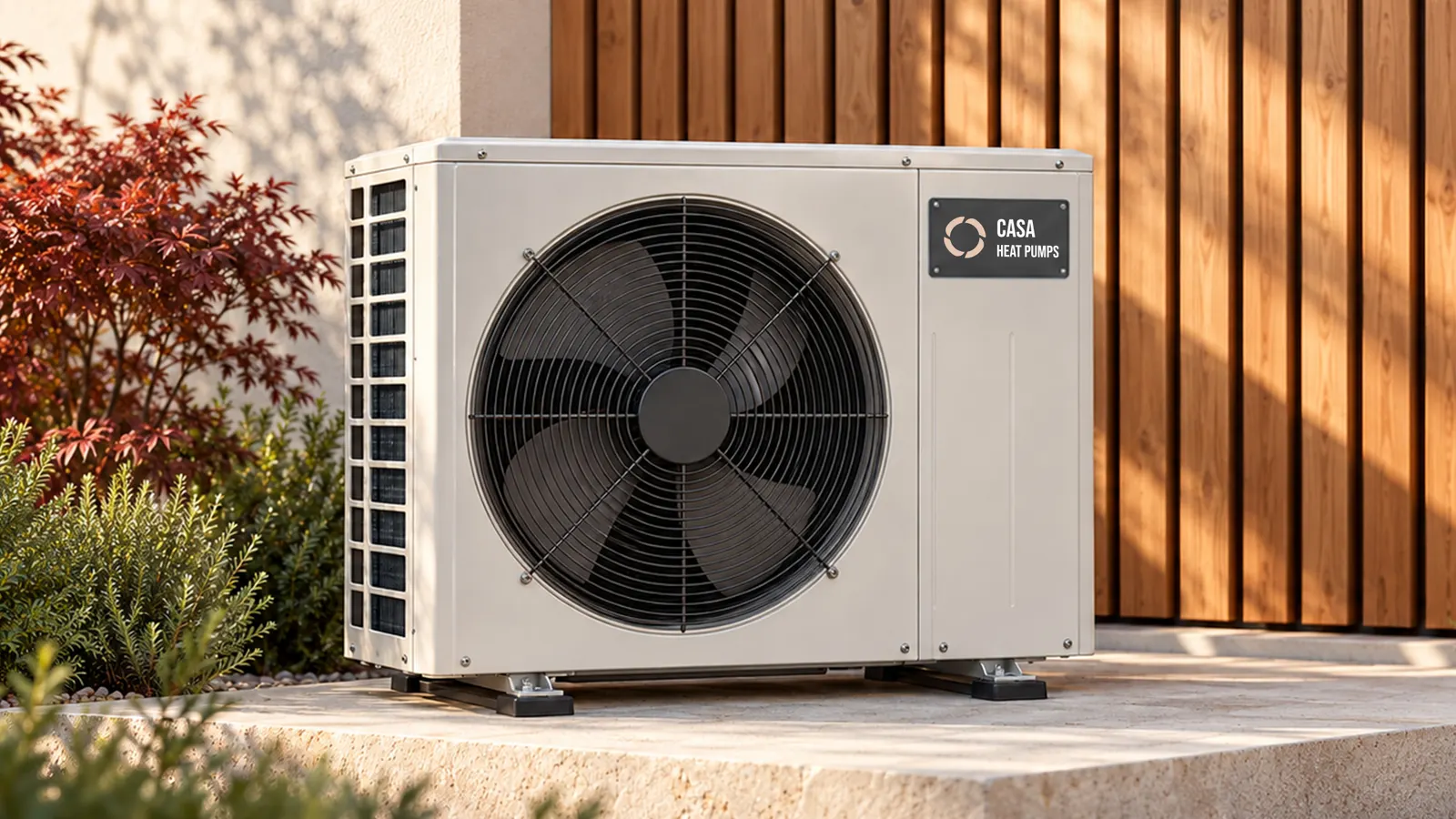 Outdoor heat pump unit on a raised stand